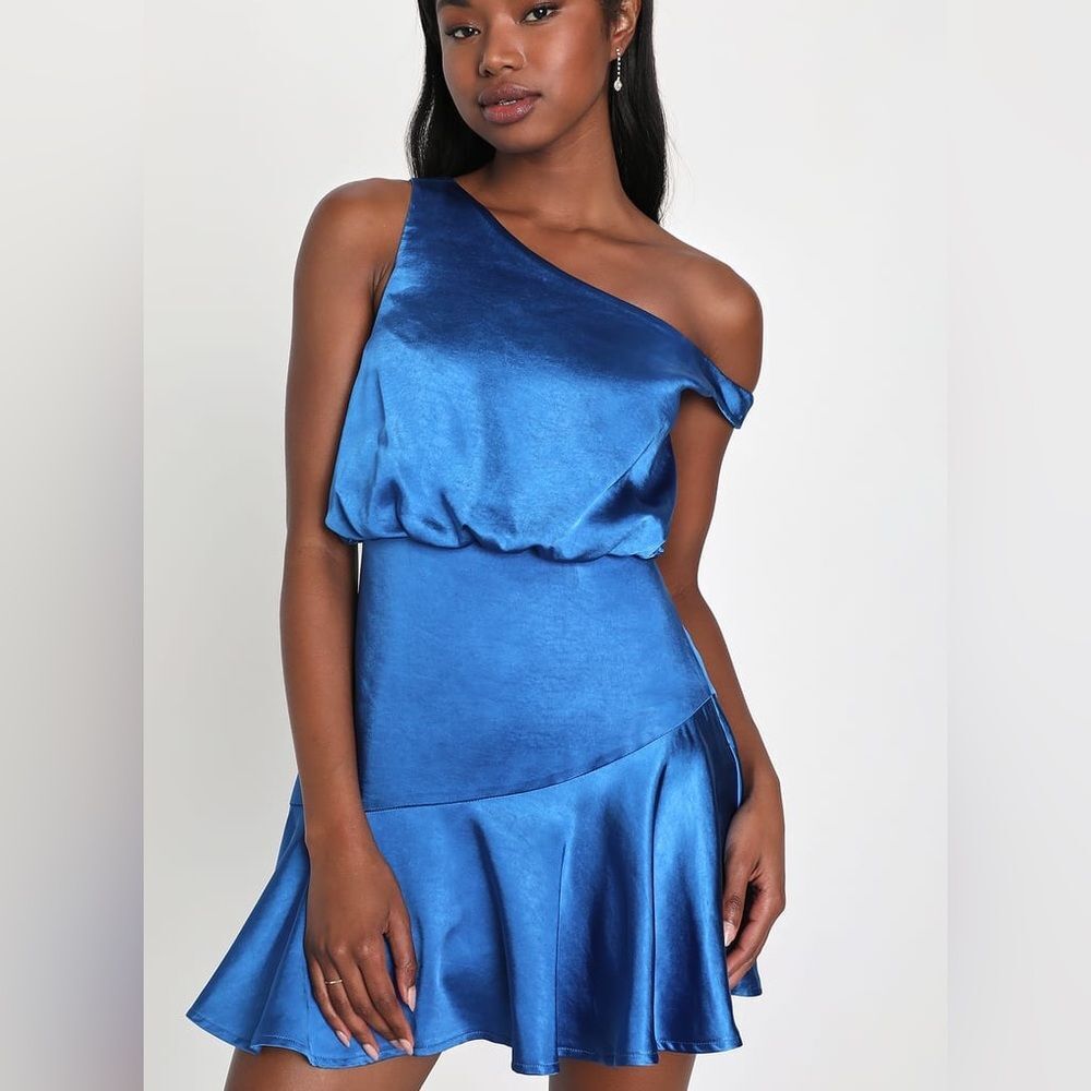 Lulu's Blue One-Shoulder Mini Dress